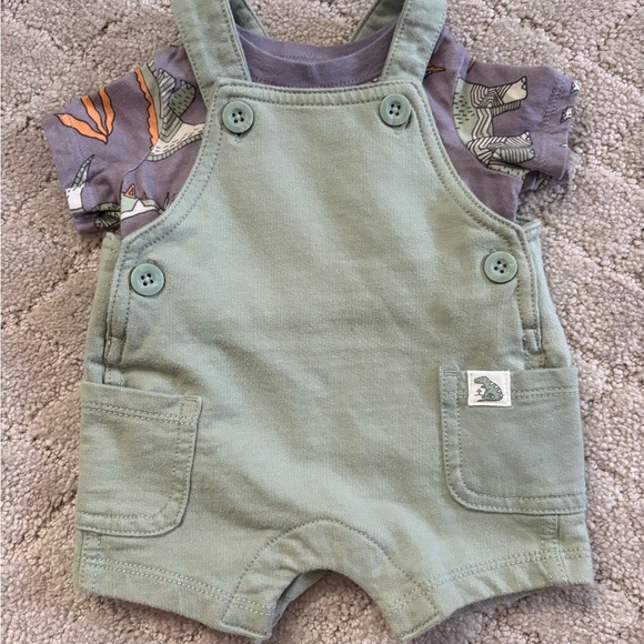 Carter's Other - Carter's Sage Green Newborn Overalls With Dinosaur Shirt